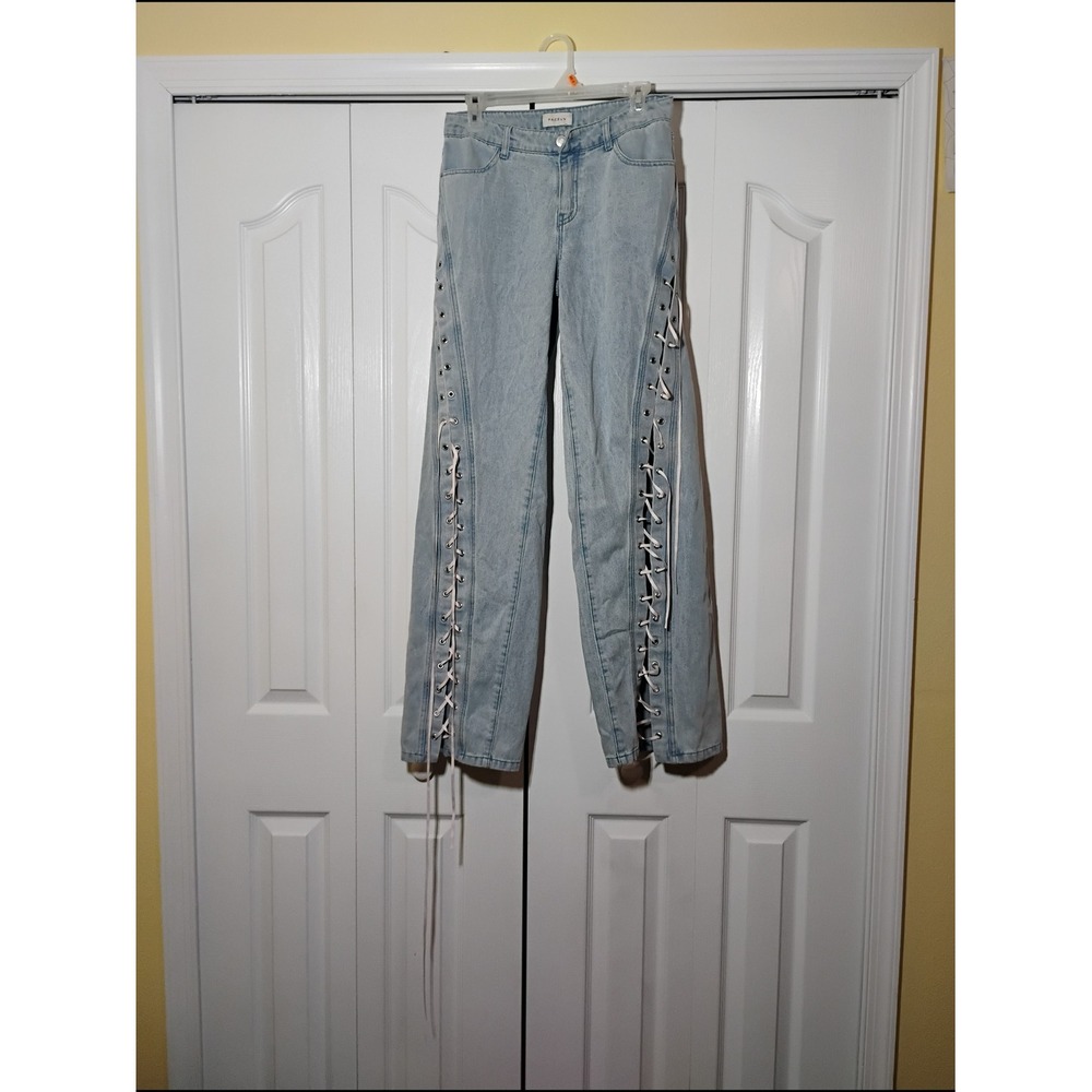 PacSun Baggy Lace Up Grommet Light Wash High Waisted Wide Leg Jeans Womens 26
